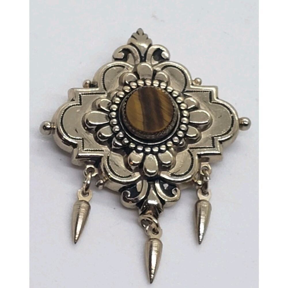 Vintage Brooch RARE Pegasus Coro Art Deco Tigers Eye Pre-1955 Gold Medal Dangle